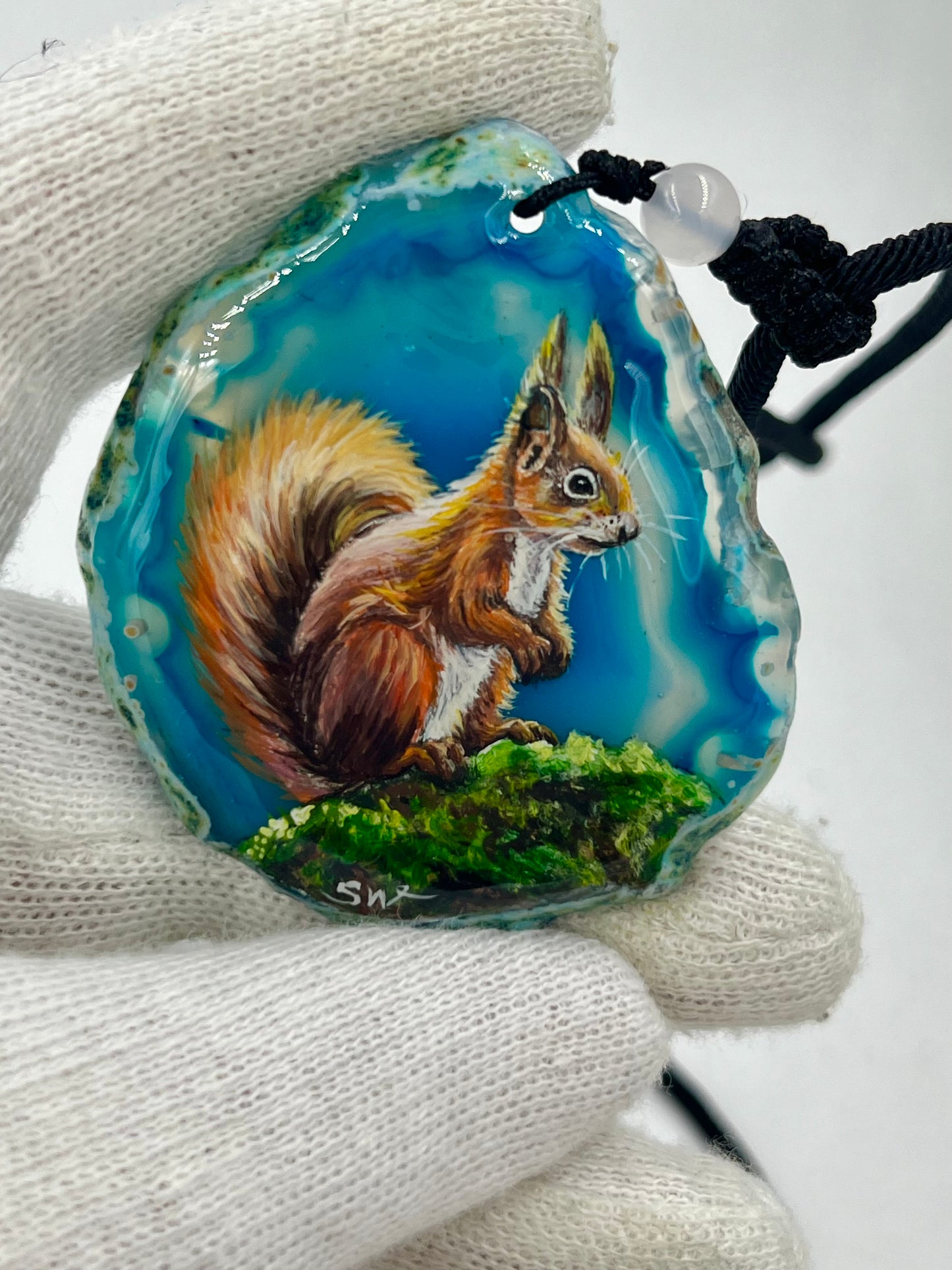 Einzigartige Anhänger /Das Eichhörnchen/Achat/Hand bemalt Juwelen und tragbare Kunst /Natur Schmuck