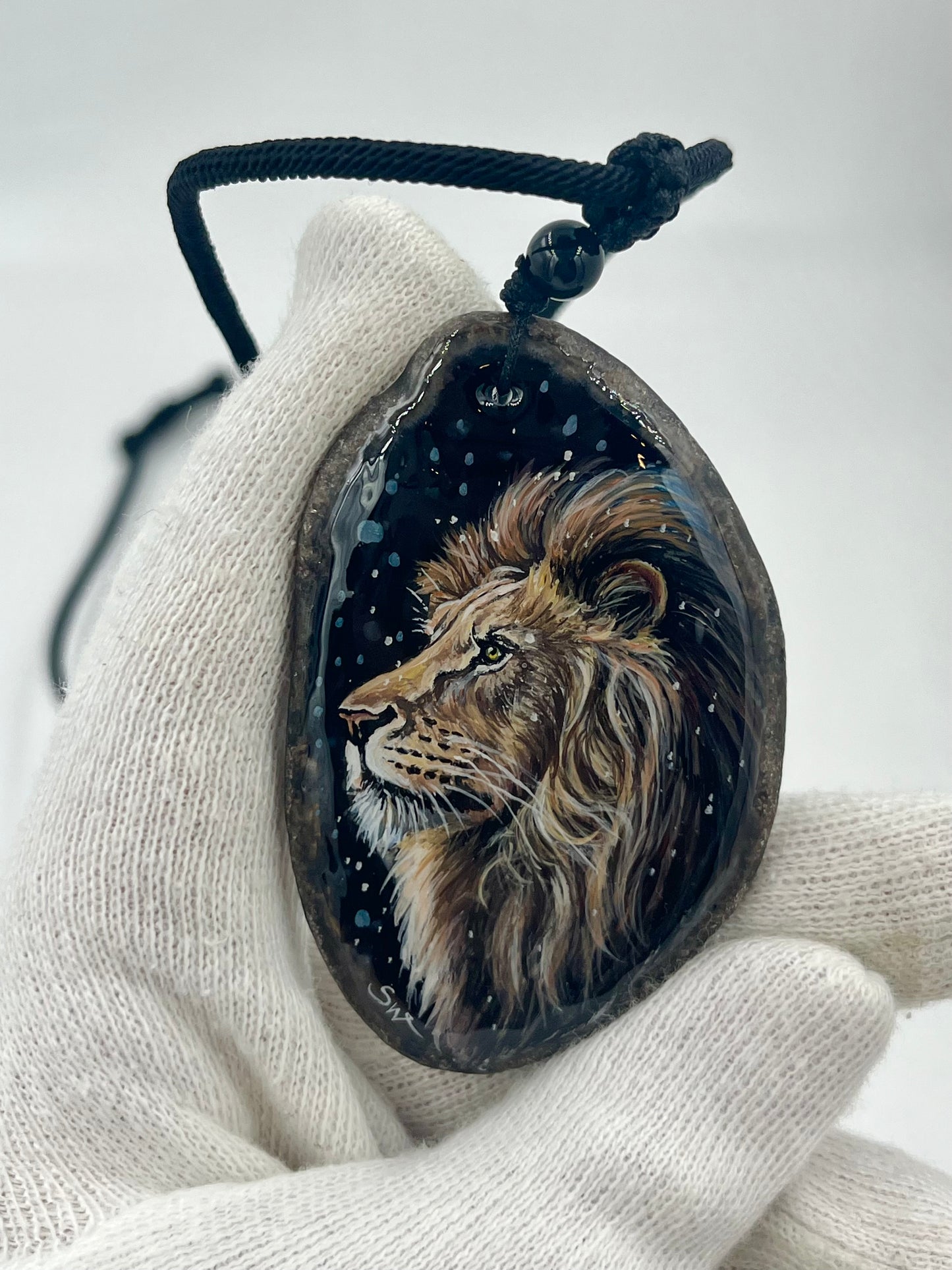 Einzigartige Anhänger /Der Löwe/Achat/Hand bemalt Juwelen und tragbare Kunst /Natur Schmuck