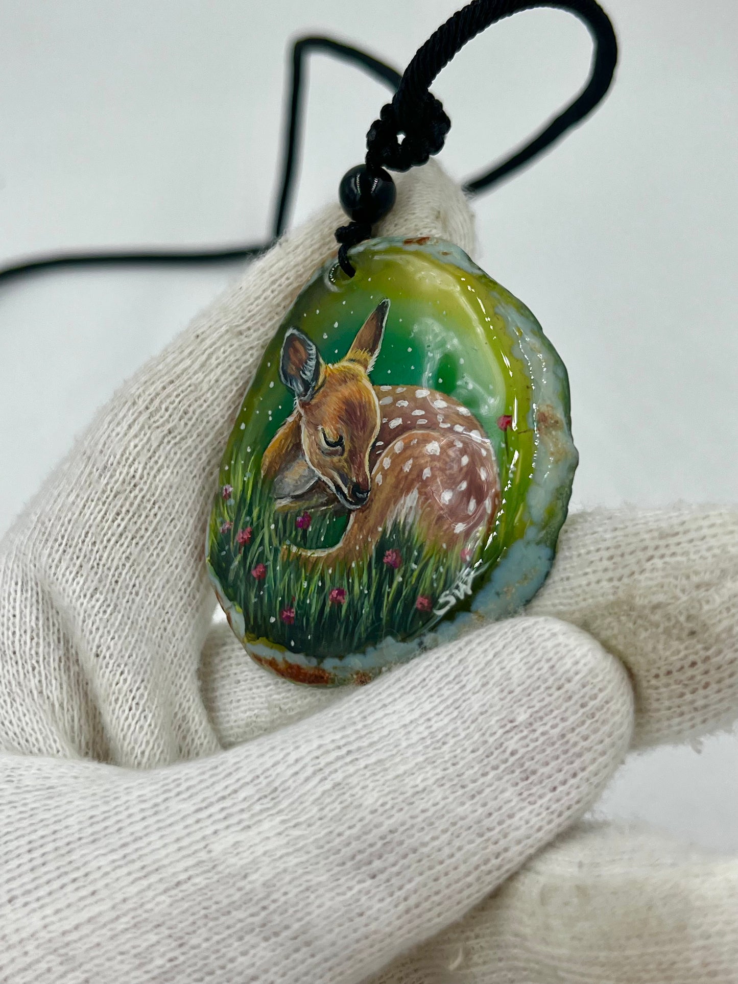 Einzigartige Anhänger /das Reh/Achat/Hand bemalt Juwelen und tragbare Kunst /Natur Schmuck