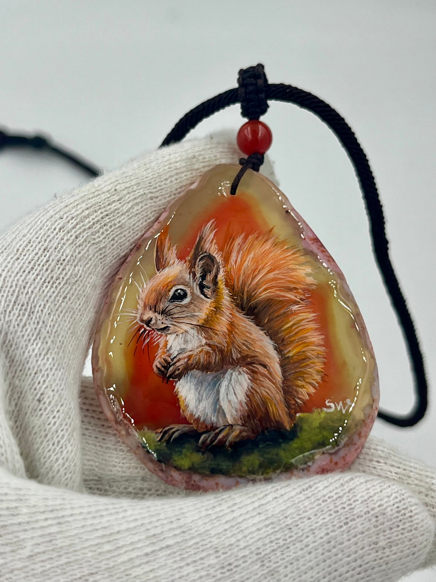 Einzigartige Anhänger /Das Eichhörnchen/Achat/Hand bemalt Juwelen und tragbare Kunst /Natur Schmuck