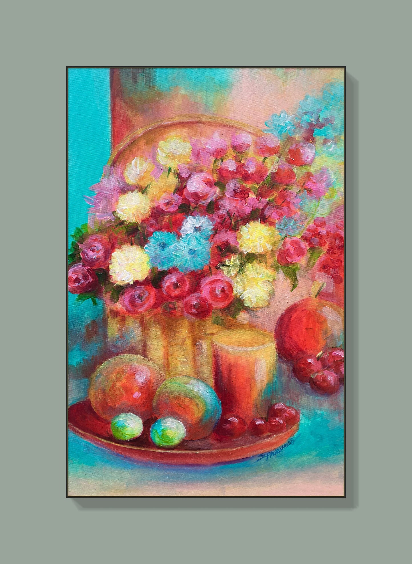 acrylic painting, Blummen ,Acryl auf Leinwand, Original, Wandkunst, Modern, Handgefertigt