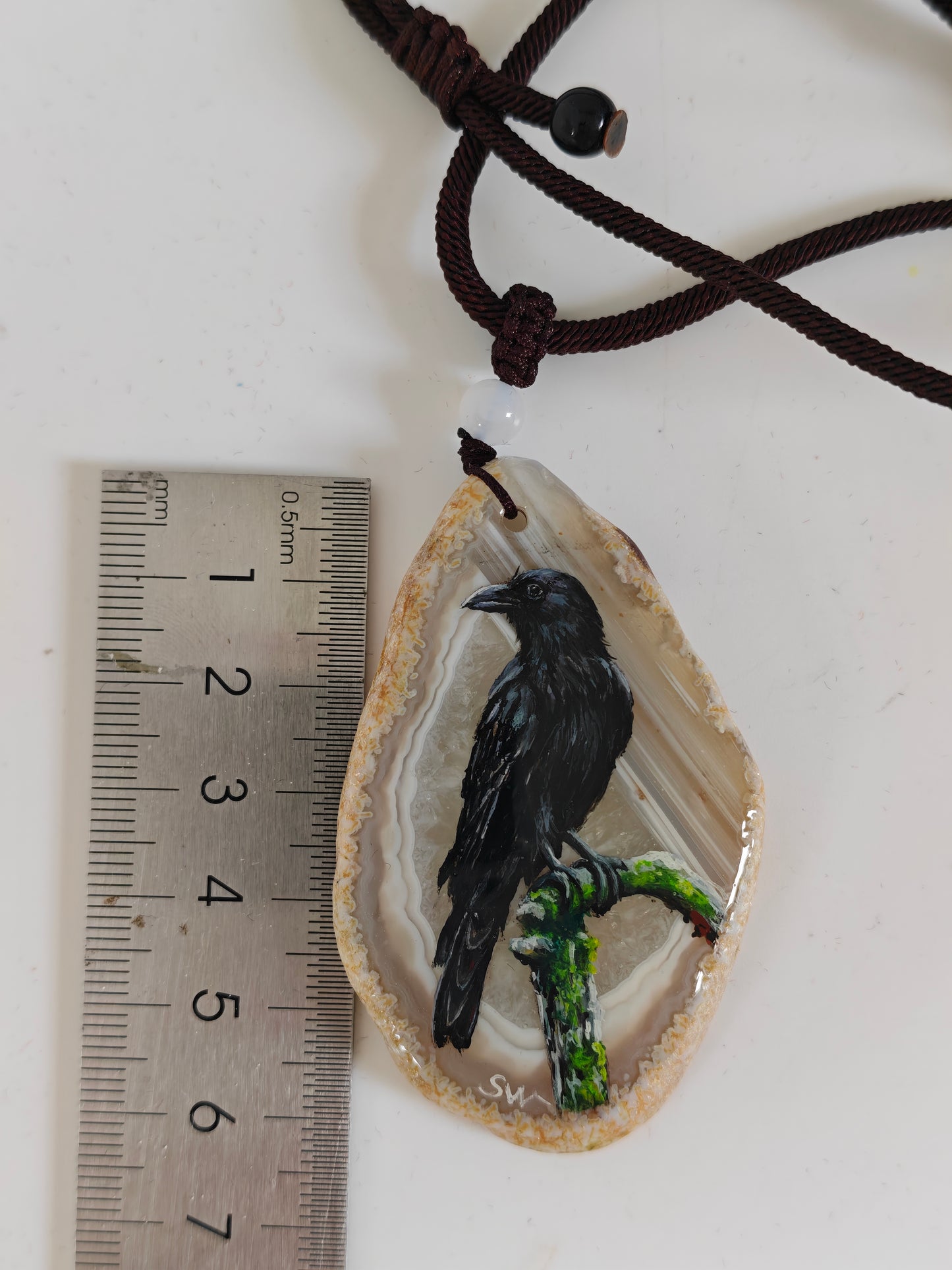 Einzigartige Anhänger der schwarze Rabe/Achat/Hand bemalt Juwelen und tragbare Kunst /Natur Schmuck