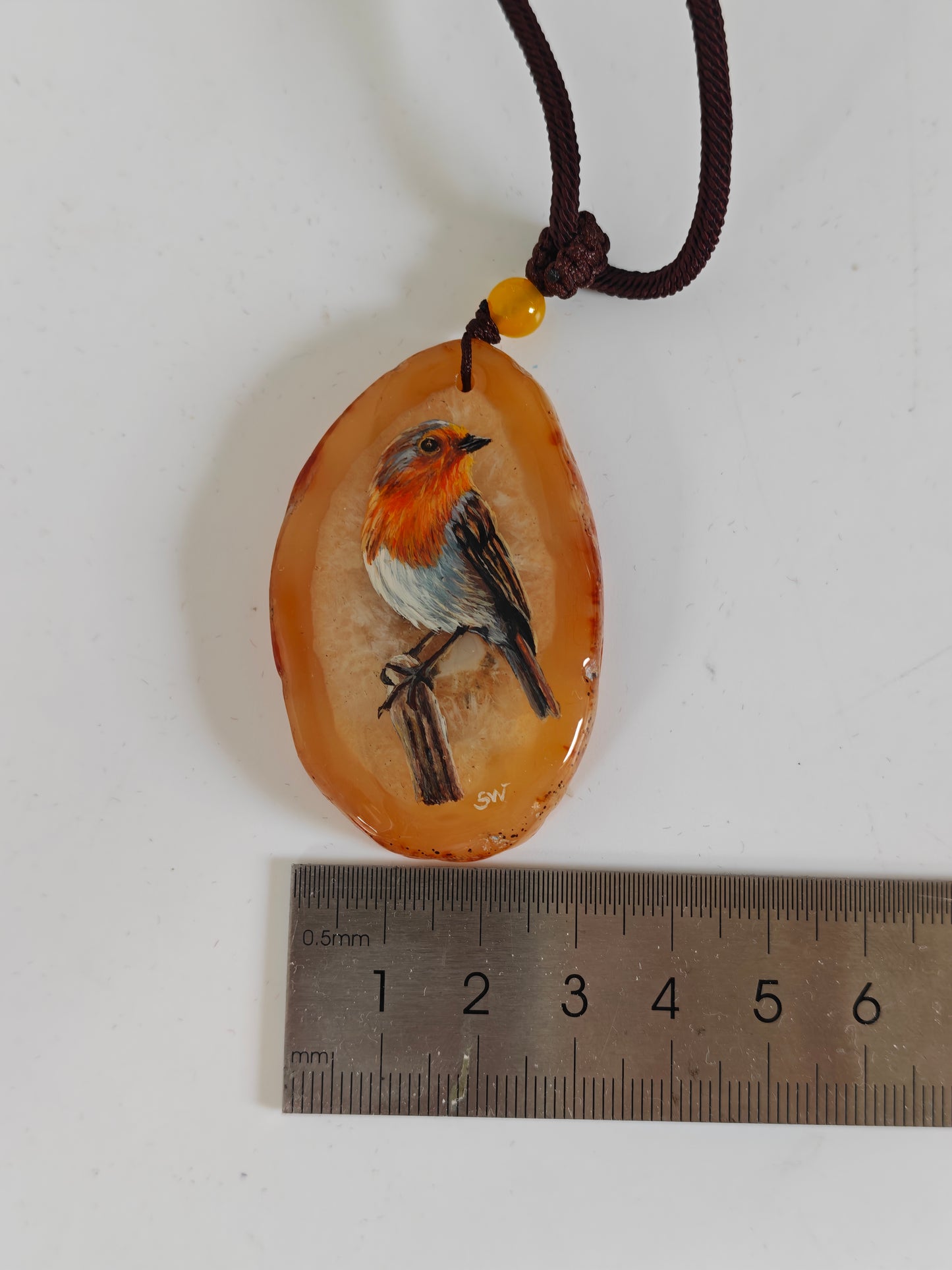 Einzigartige Anhänger /das Rotkehlchen/Achat/Hand bemalt Juwelen und tragbare Kunst /Natur Schmuck