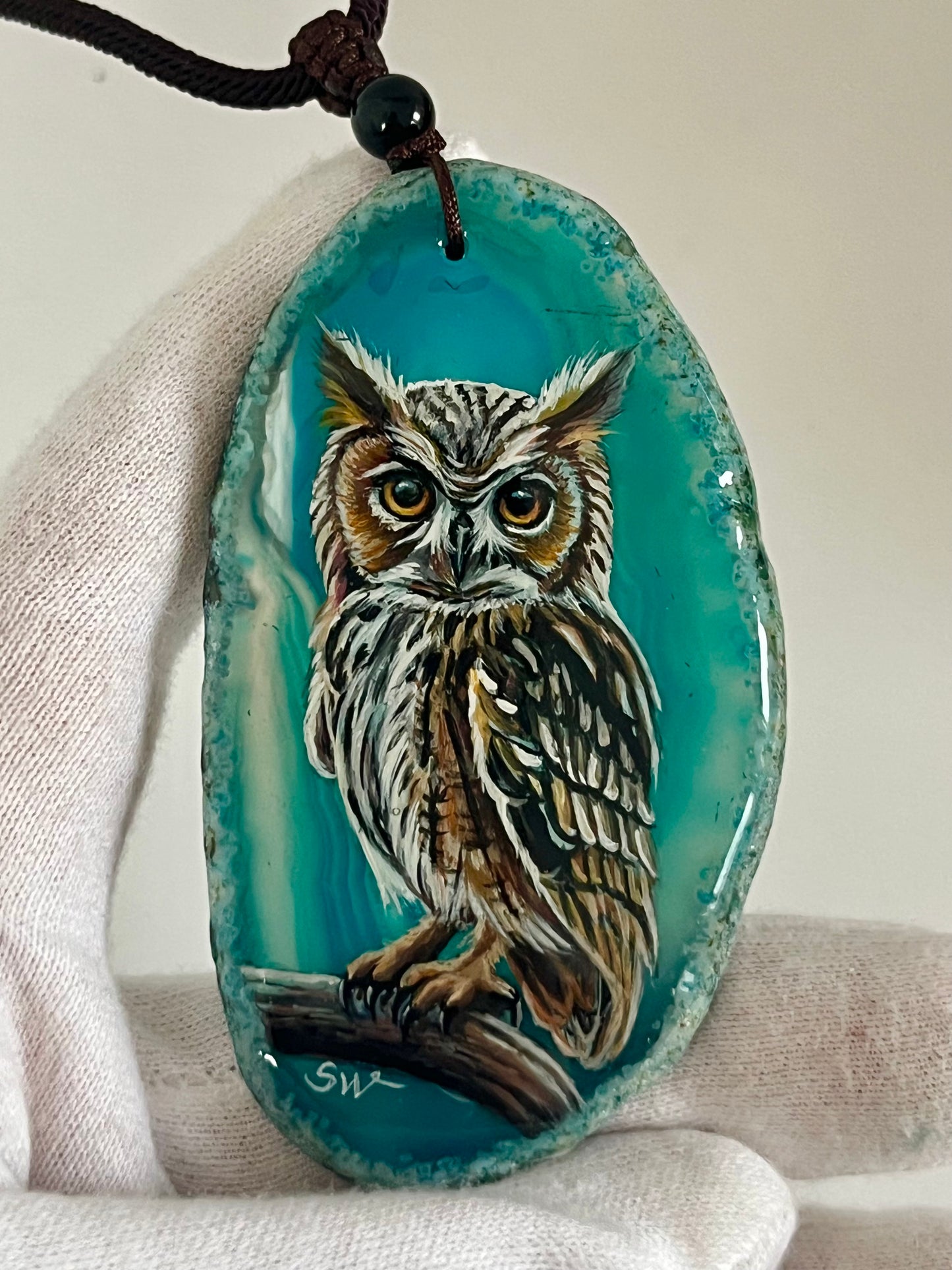 Einzigartige Anhänger /Der Eule /Achat/Hand bemalt Juwelen und tragbare Kunst /Natur Schmuck