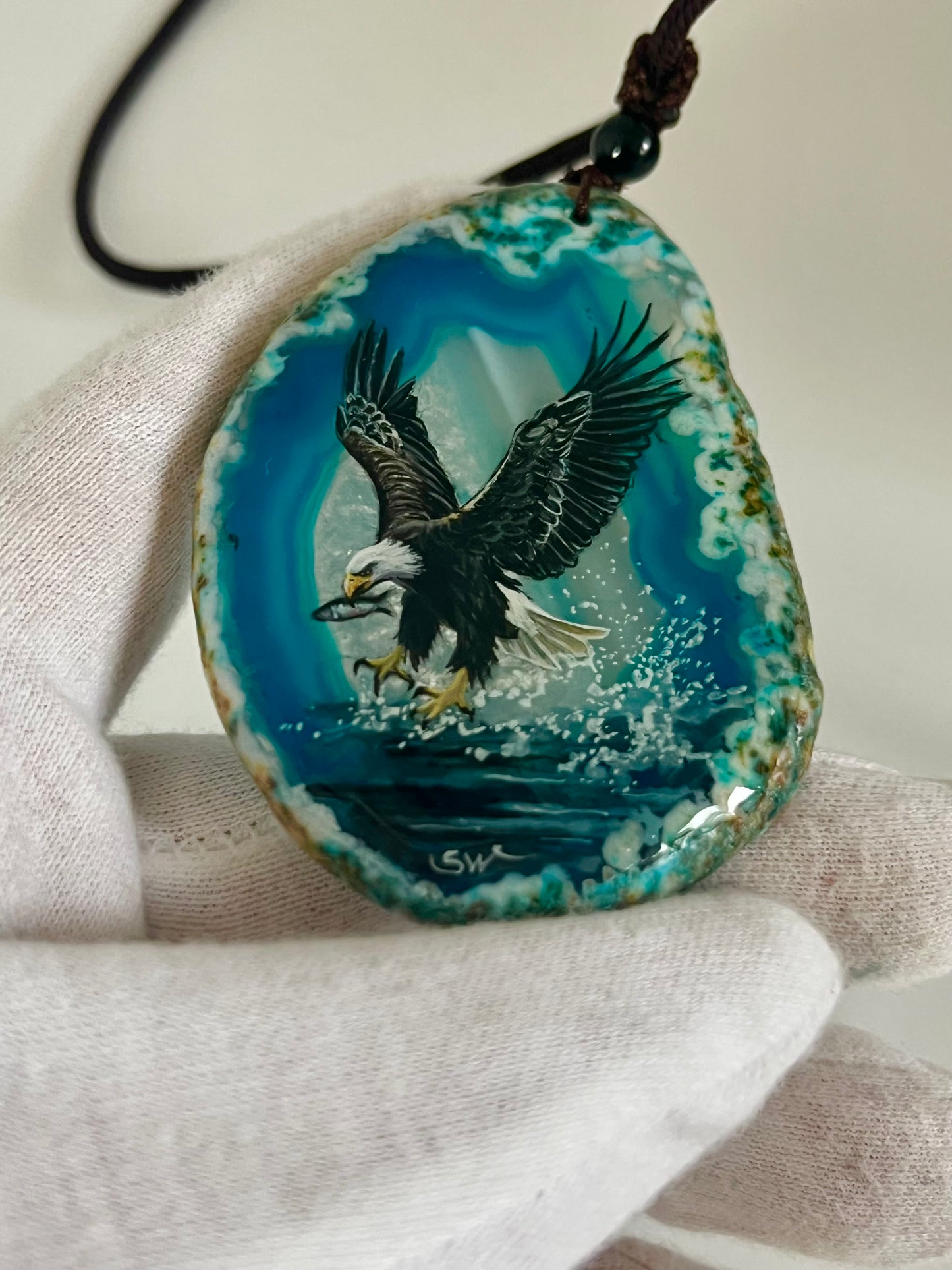 Einzigartige Anhänger /Der Adler /Achat/Hand bemalt Juwelen und tragbare Kunst /Natur Schmuck