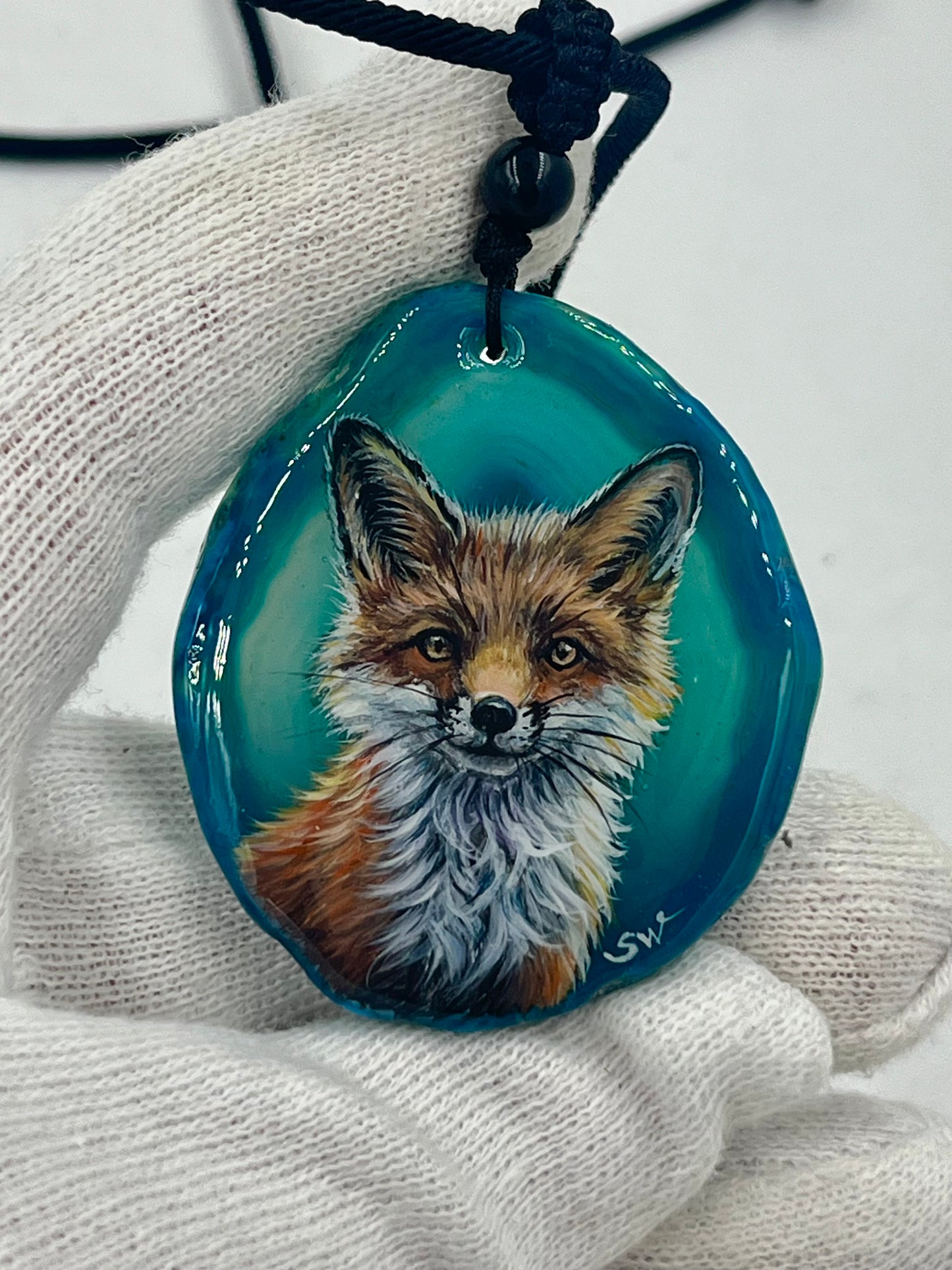 Einzigartige Anhänger /Das Fuchsbaby/Achat/Hand bemalt Juwelen und tragbare Kunst /Natur Schmuck