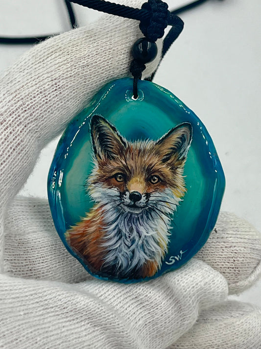 Einzigartige Anhänger /Das Fuchsbaby/Achat/Hand bemalt Juwelen und tragbare Kunst /Natur Schmuck