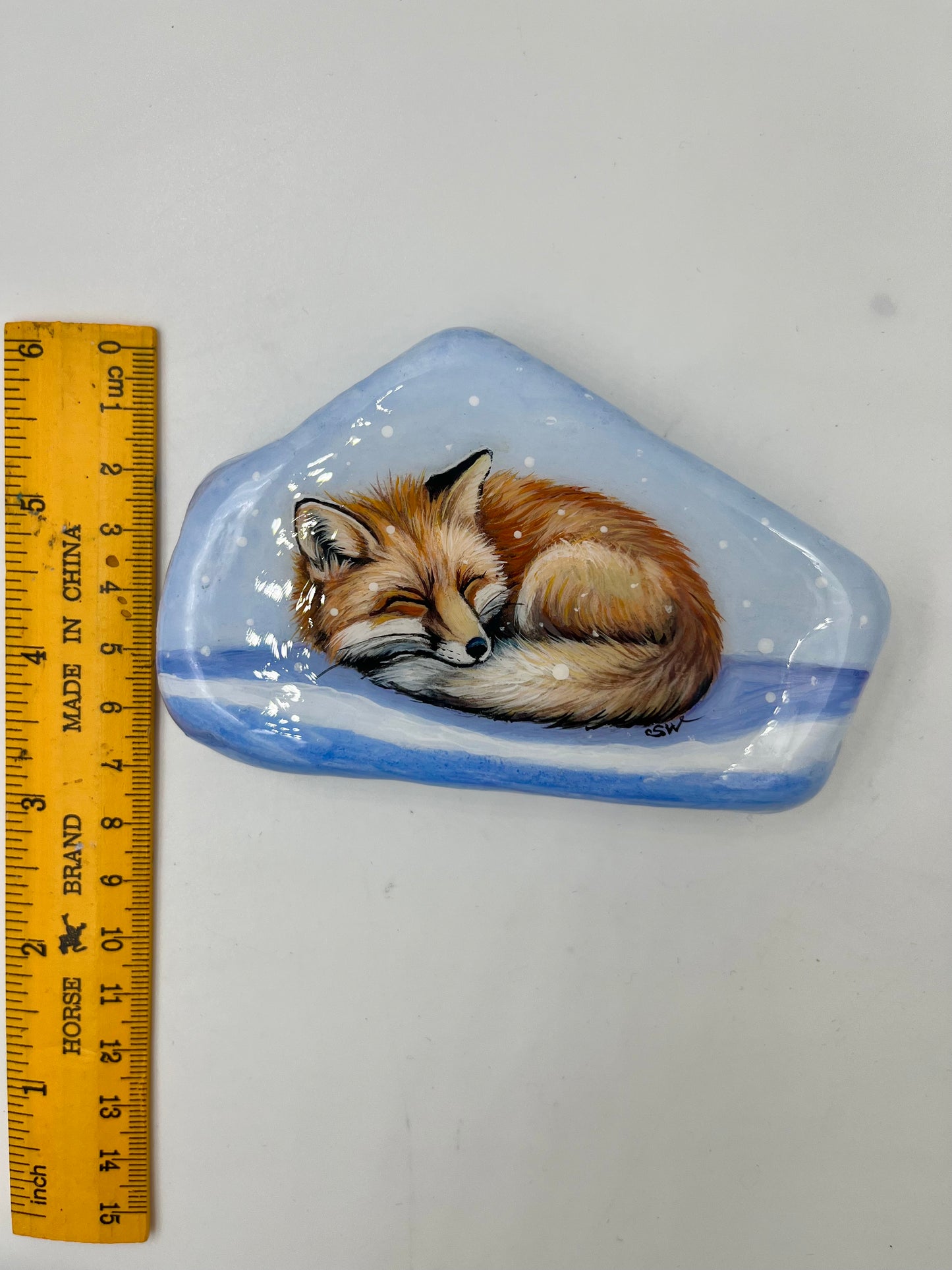 Einzigartig handbemalte Stein/der Fuchs /inklusive Tischstaffelei