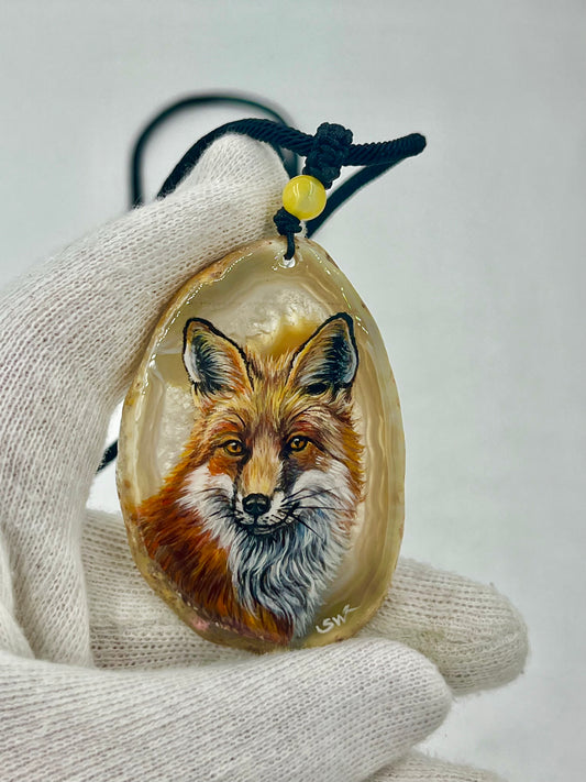 Einzigartige Anhänger /Der Fuchs/Achat/Hand bemalt Juwelen und tragbare Kunst /Natur Schmuck