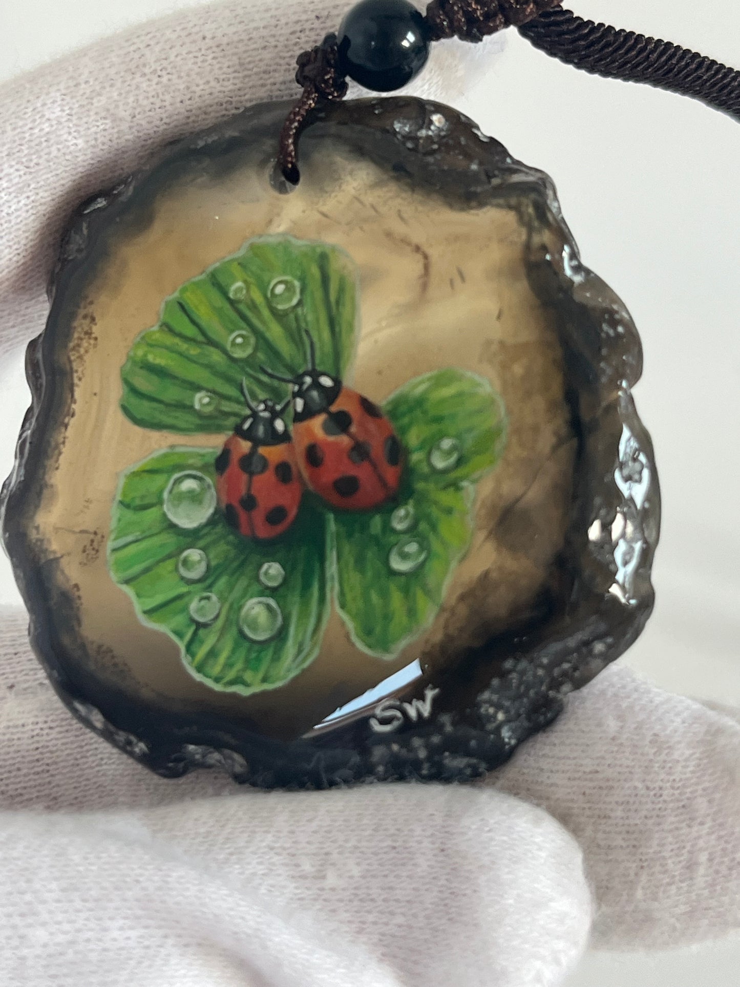 Einzigartige Anhänger /zwei Marienkäfer/Achat/Hand bemalt Juwelen und tragbare Kunst /Natur Schmuck