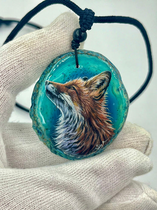 Einzigartige Anhänger /Der Fuchs/Achat/Hand bemalt Juwelen und tragbare Kunst /Natur Schmuck