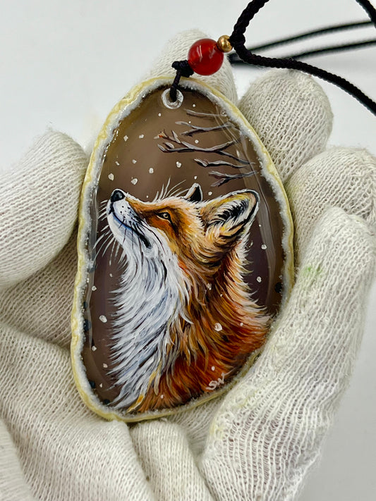 Einzigartige Anhänger /der Fuchs/Achat/Hand bemalt