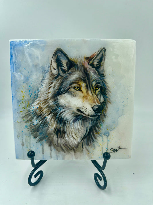 Einzigartig handbemalte Stein-der Fuchs /inklusive Tischstaffelei 10x10cm