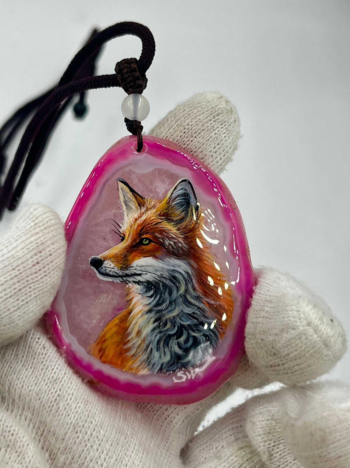 Einzigartige Anhänger /Der Fuchs/Achat/Hand bemalt Juwelen und tragbare Kunst /Natur Schmuck