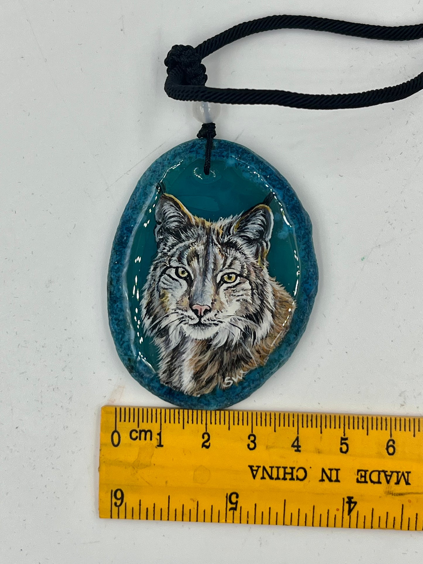 Einzigartige Anhänger /Der Luchs/Achat/Hand bemalt Juwelen und tragbare Kunst /Natur Schmuck
