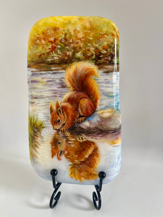 Einzigartig handbemalte Stein/Das Eichhörnchen /inklusive Tischstaffele