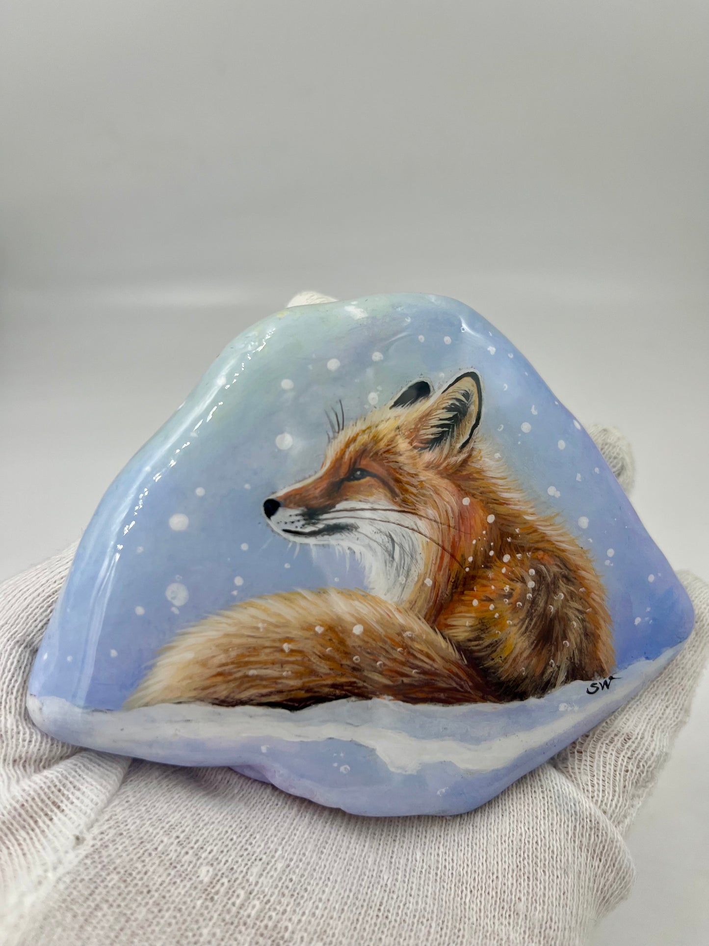 Einzigartig handbemalte Stein/der Fuchs /inklusive Tischstaffelei