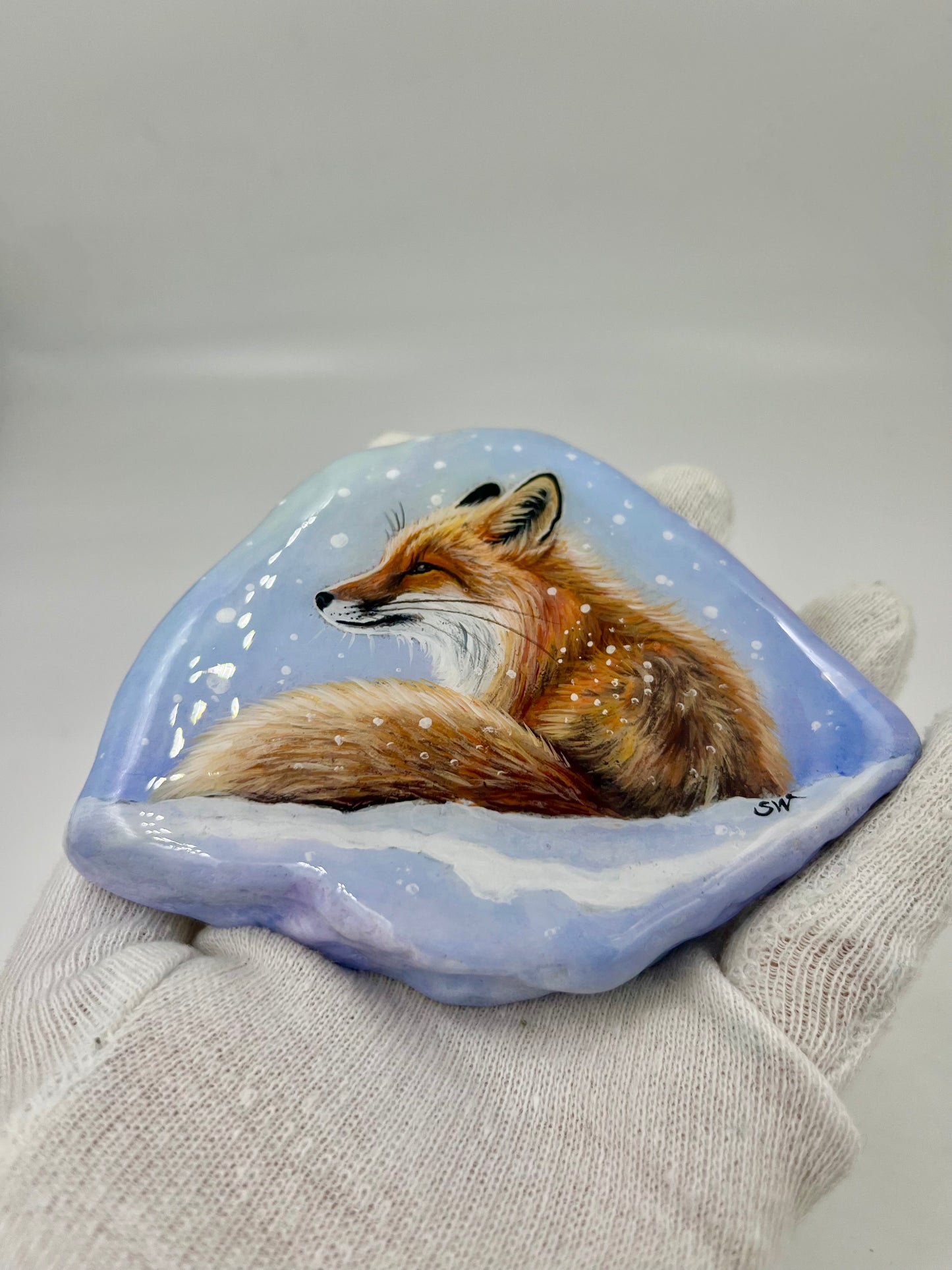 Einzigartig handbemalte Stein/der Fuchs /inklusive Tischstaffelei