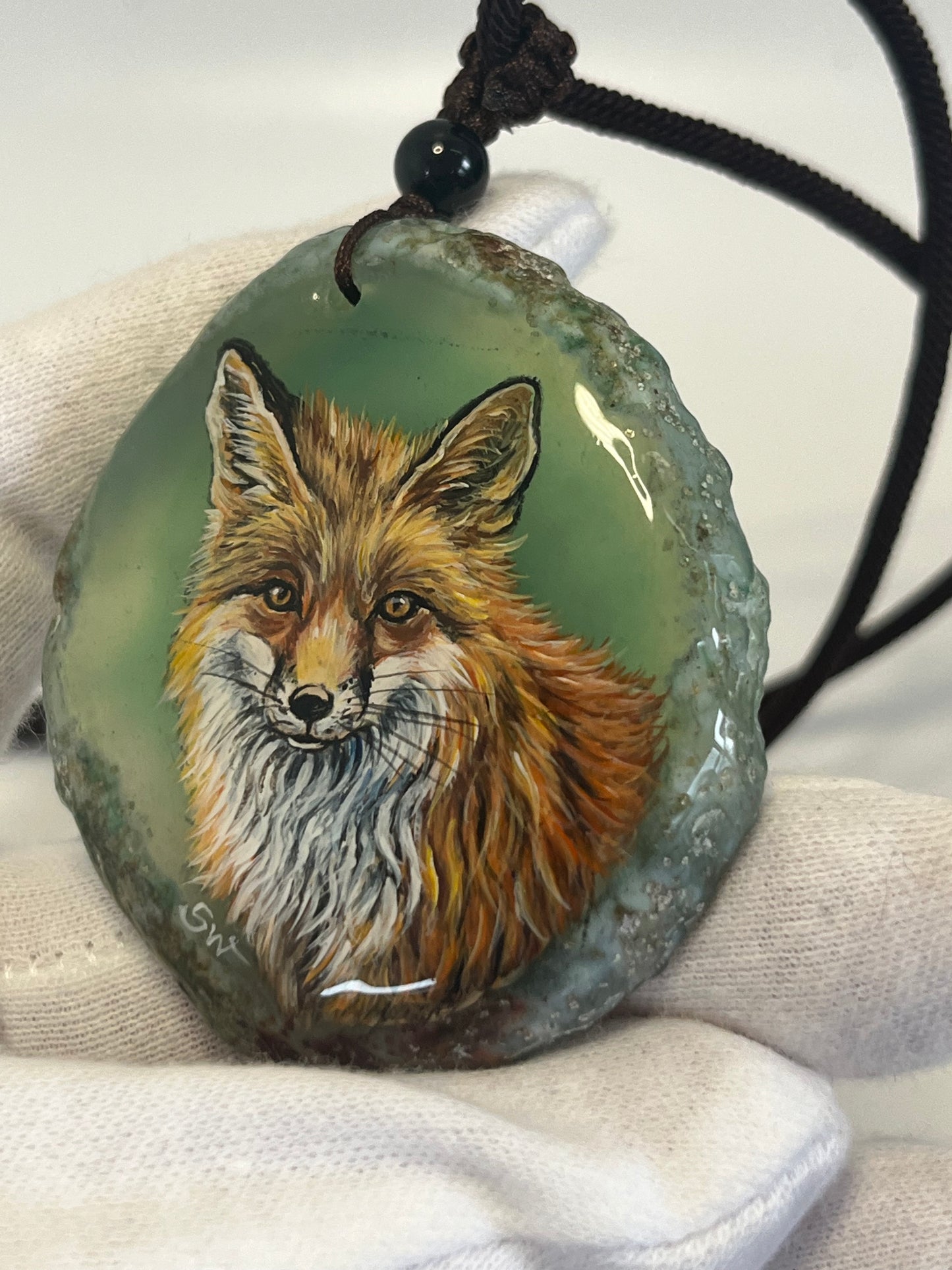 Einzigartige Anhänger /Der Fuchs/Achat/Hand bemalt Juwelen und tragbare Kunst /Natur Schmuck