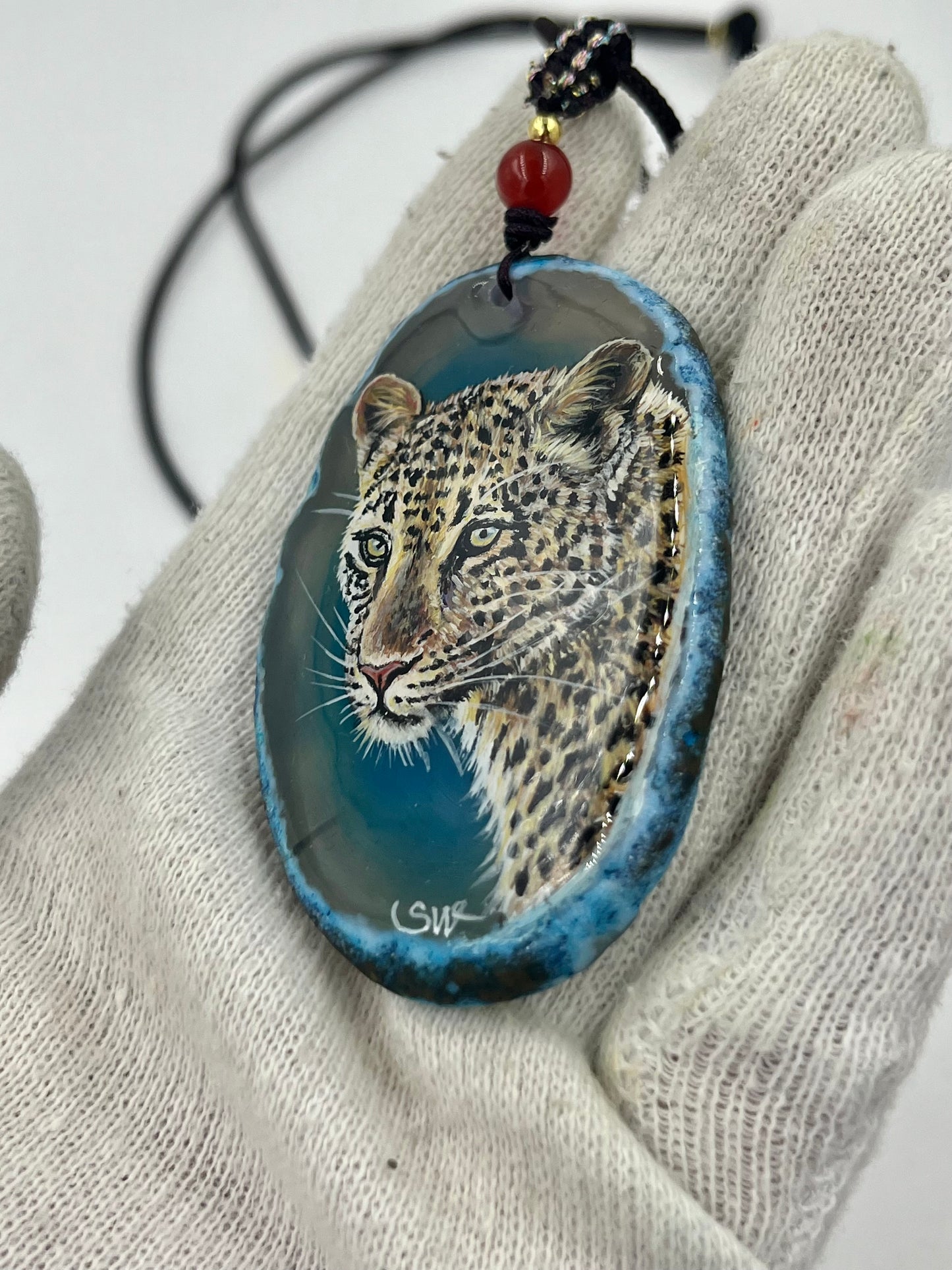 Einzigartige Anhänger /der Leopard/Achat/Hand bemalt