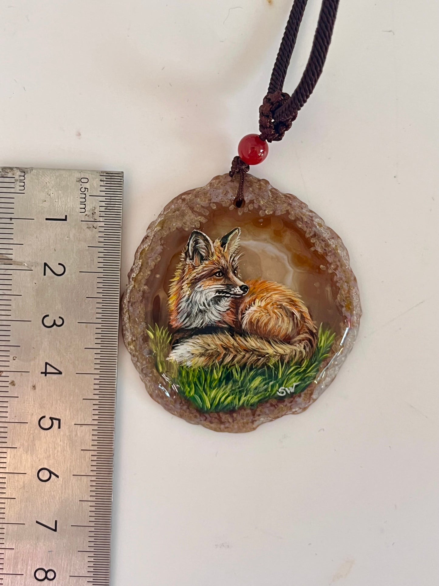 Einzigartige Anhänger /der Fuchs/Achat/Hand bemalt Juwelen und tragbare Kunst /Natur Schmuck