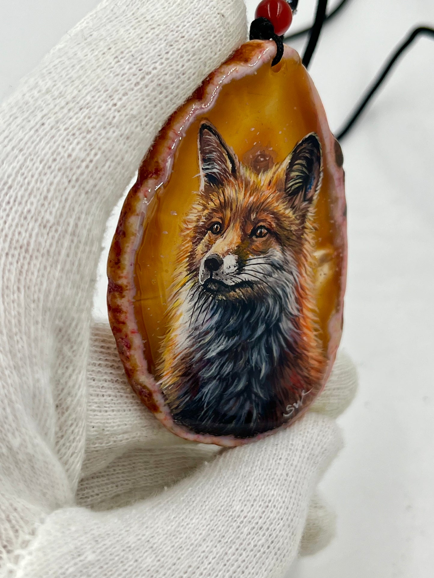 Einzigartige Anhänger /Der Fuchs /Achat/Hand bemalt Juwelen und tragbare Kunst /Natur Schmuck