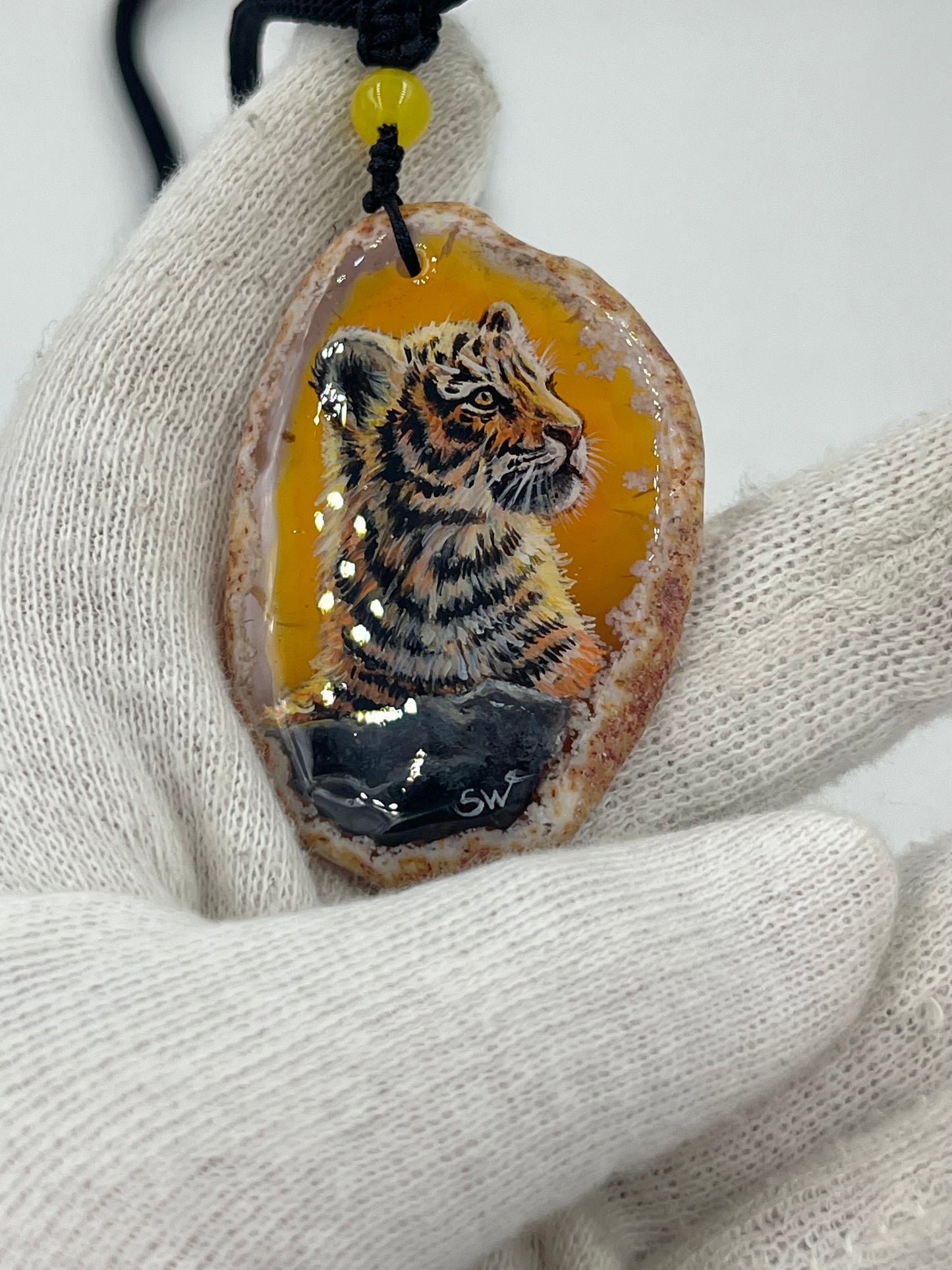 Einzigartige Anhänger /der Tigerbaby/Achat/Hand bemalt Juwelen und tragbare Kunst /Natur Schmuck
