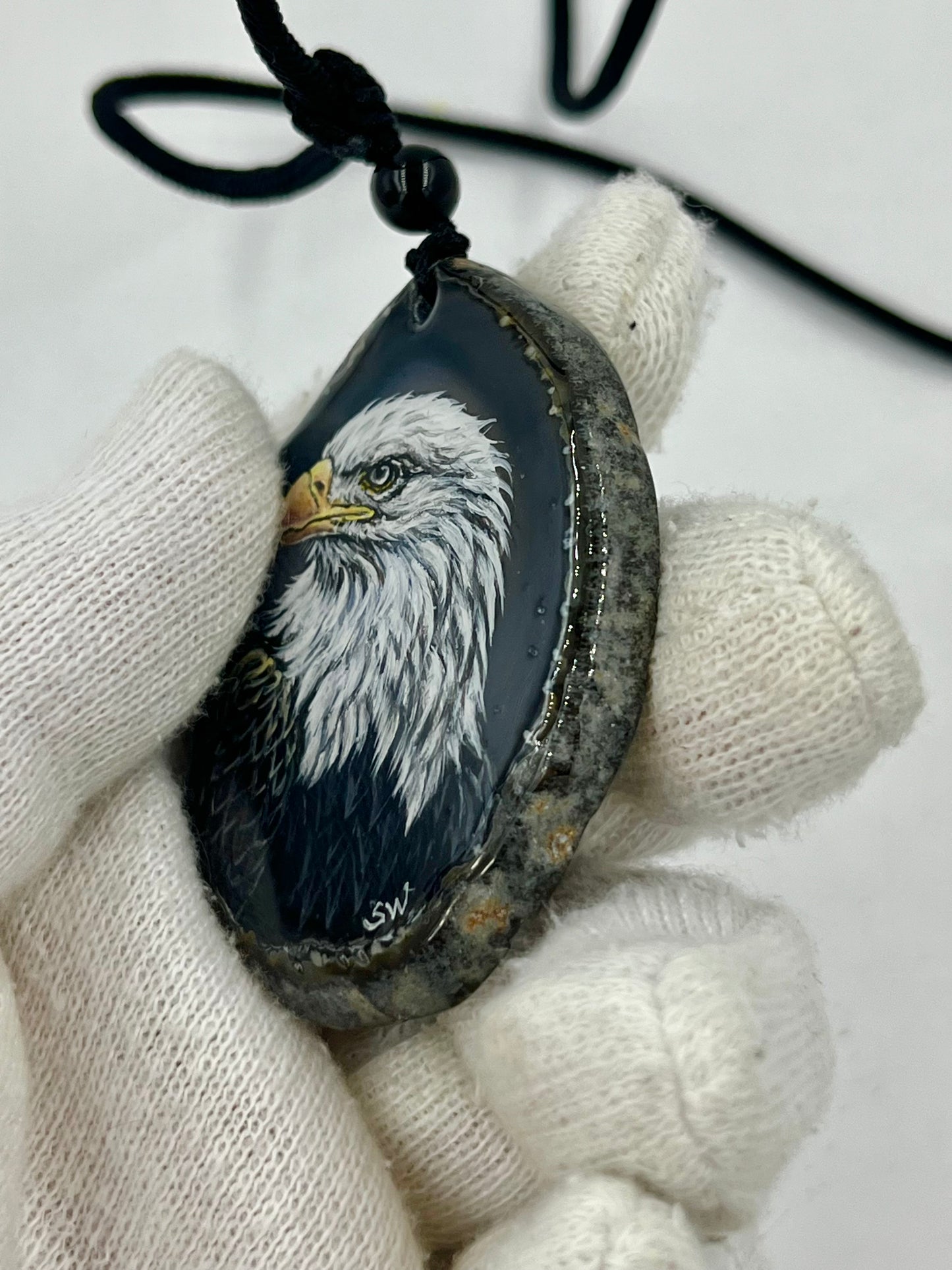 Einzigartige Anhänger /Der Adler /Achat/Hand bemalt Juwelen und tragbare Kunst /Natur Schmuck