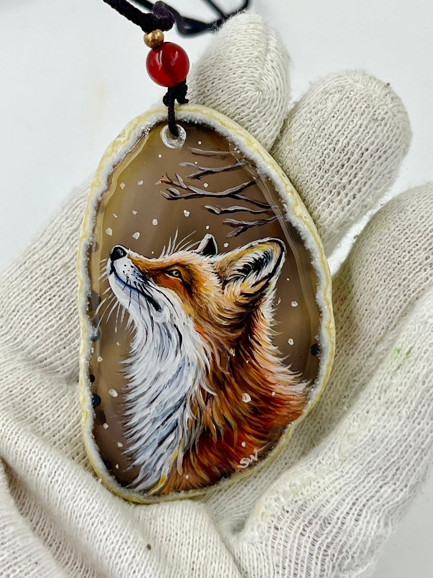 Einzigartige Anhänger /der Fuchs/Achat/Hand bemalt