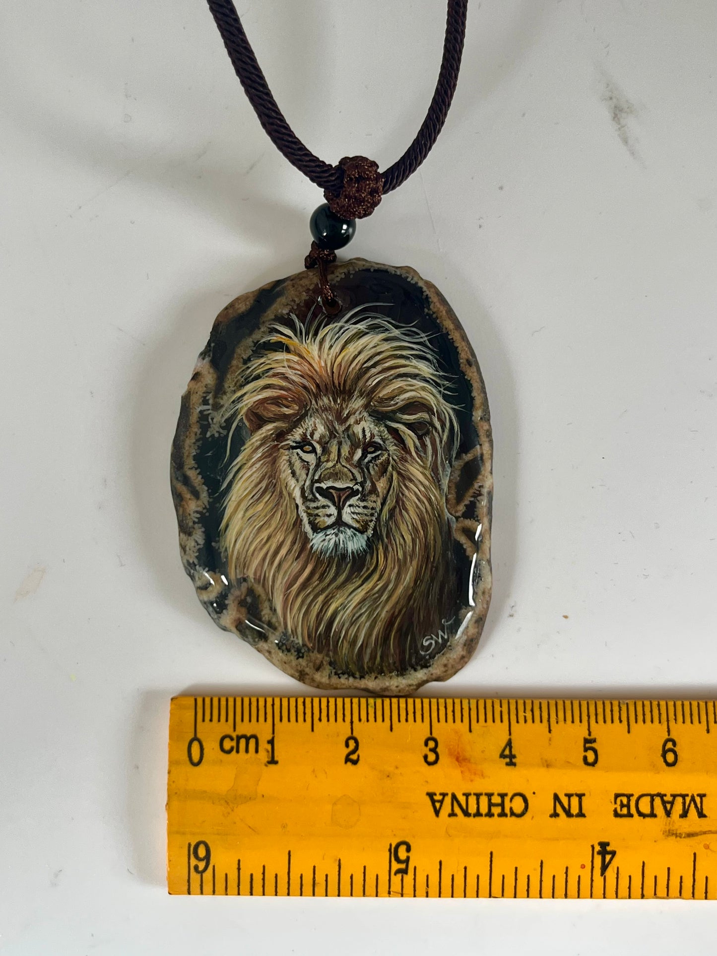 Einzigartige Anhänger /Der Löwe/Achat/Hand bemalt Juwelen und tragbare Kunst /Natur Schmuck