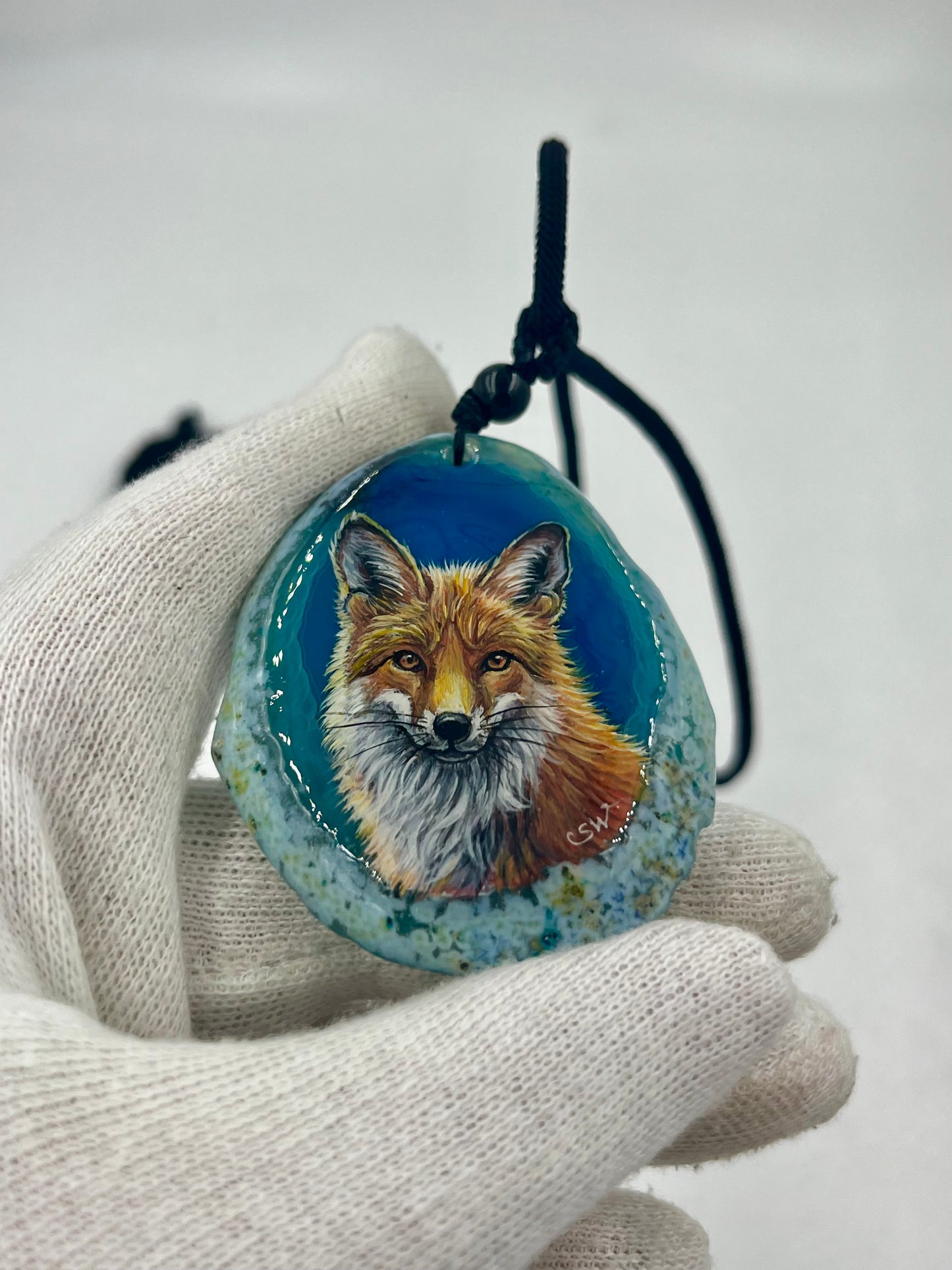 Einzigartige Anhänger /der Fuchs/Achat/Hand bemalt Juwelen und tragbare Kunst /Natur Schmuck