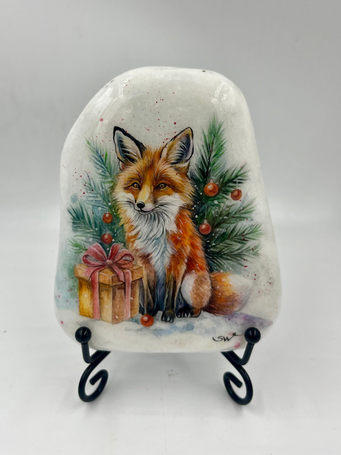 Einzigartig handbemalte Stein/der Fuchs /inklusive Tischstaffelei
