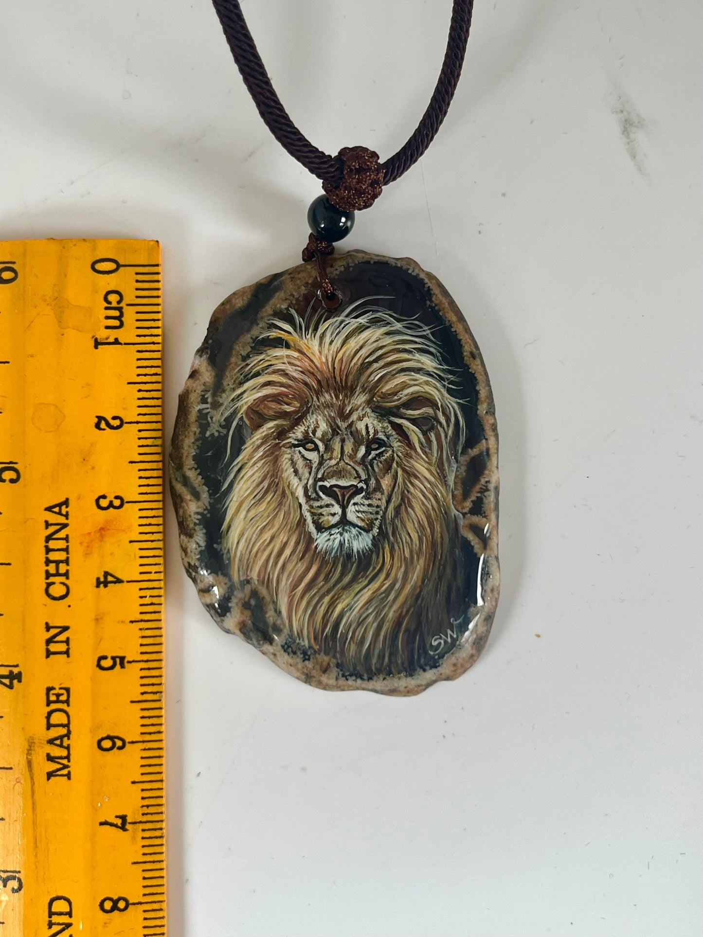 Einzigartige Anhänger /Der Löwe/Achat/Hand bemalt Juwelen und tragbare Kunst /Natur Schmuck