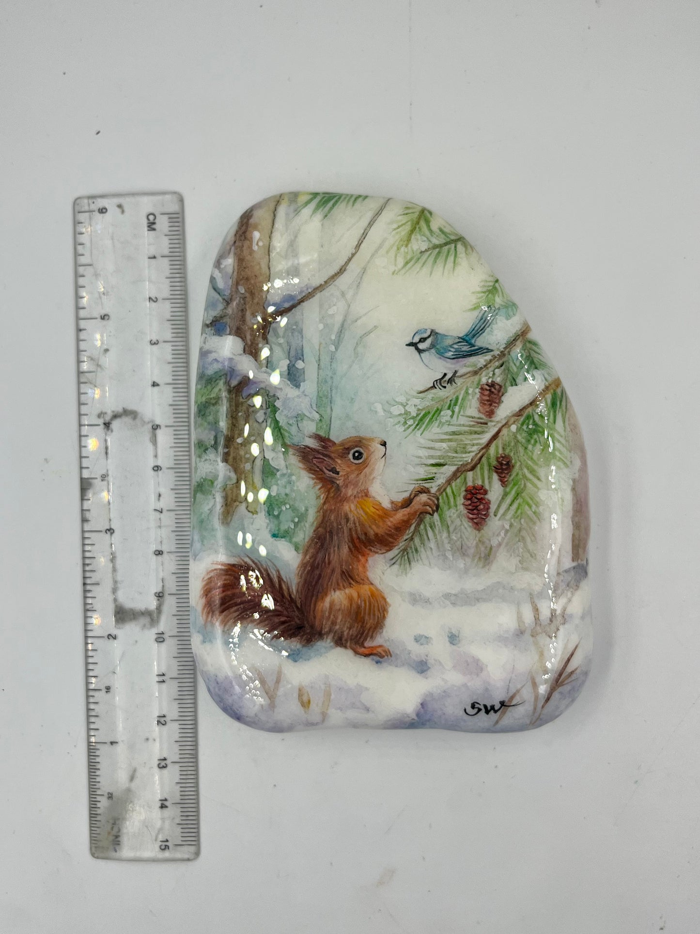 Einzigartig handbemalte Stein/Winterliche Szenerie /inklusive Tischstaffelei