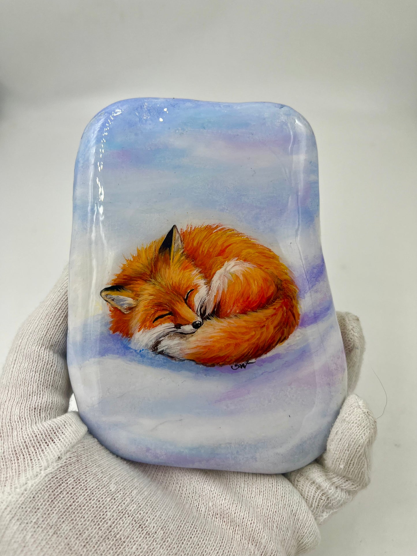Einzigartig handbemalte Stein/der Fuchs /inklusive Tischstaffelei
