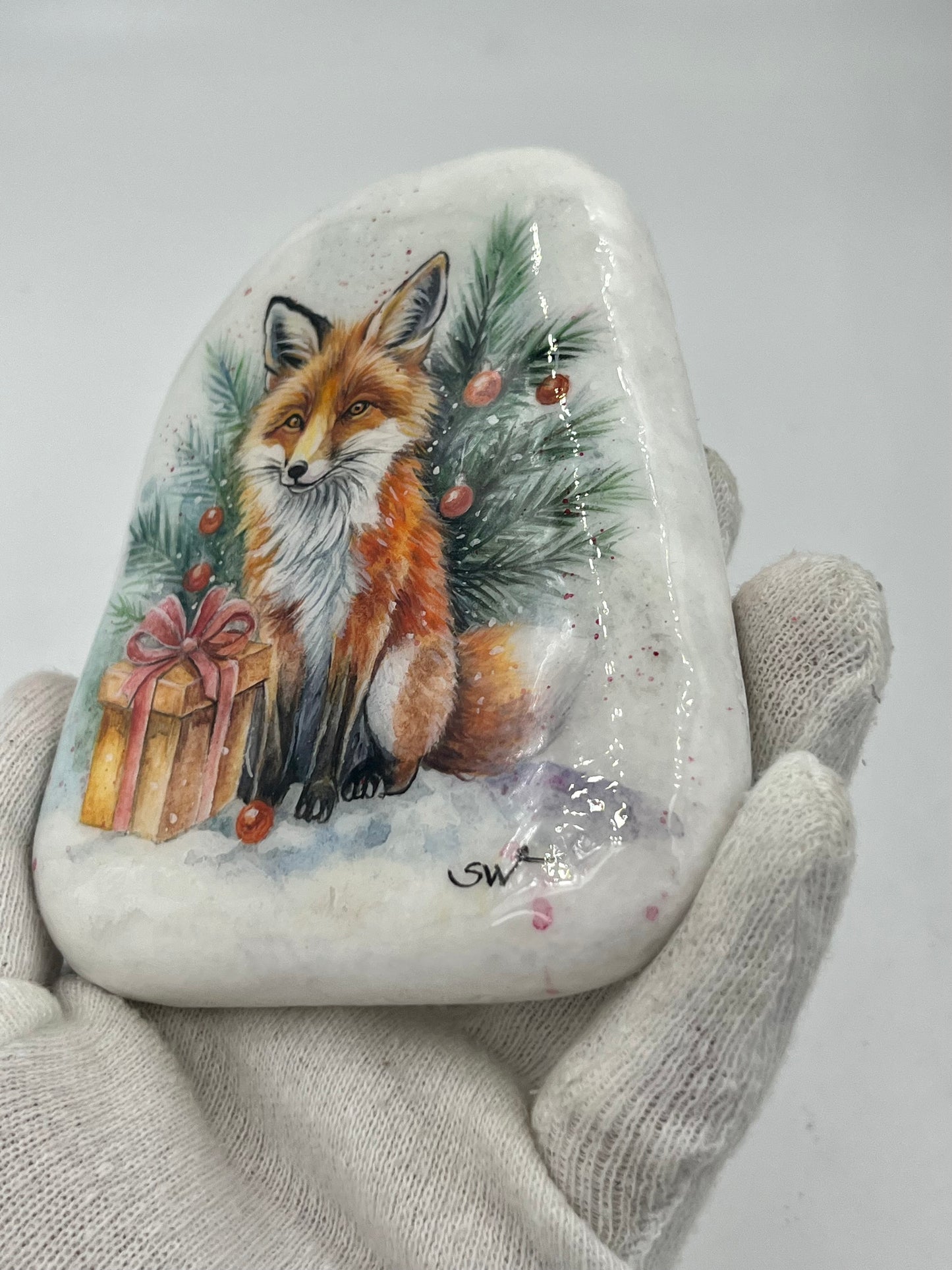 Einzigartig handbemalte Stein/der Fuchs /inklusive Tischstaffelei