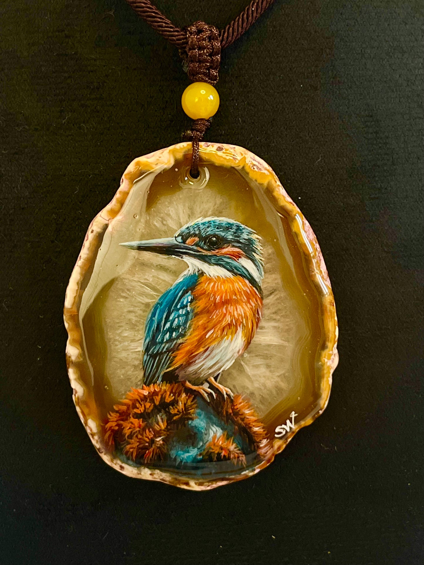 Einzigartige Anhänger /Der Eisvogel/Achat/Hand bemalt Juwelen und tragbare Kunst /Natur Schmuck