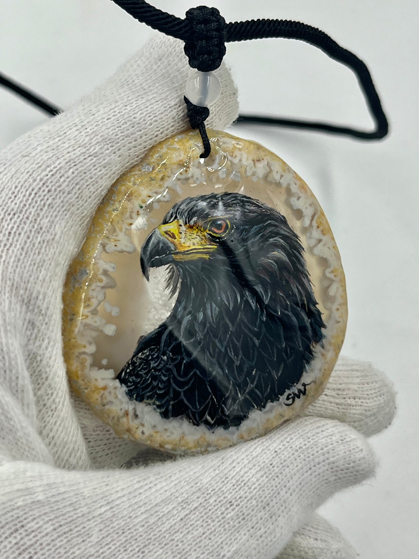 Einzigartige Anhänger /Der Adler/Achat/Hand bemalt Juwelen und tragbare Kunst /Natur Schmuck