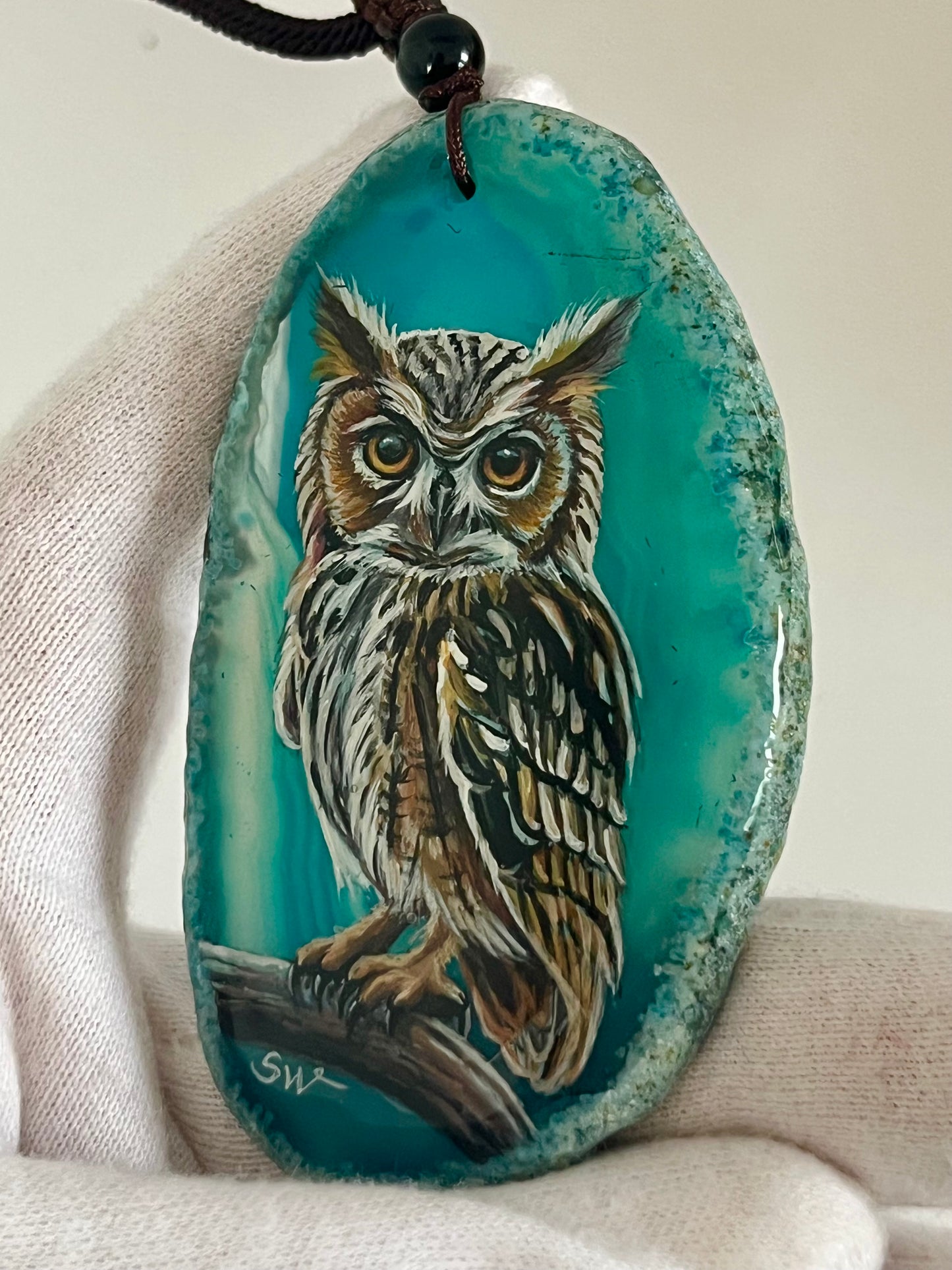 Einzigartige Anhänger /Der Eule /Achat/Hand bemalt Juwelen und tragbare Kunst /Natur Schmuck