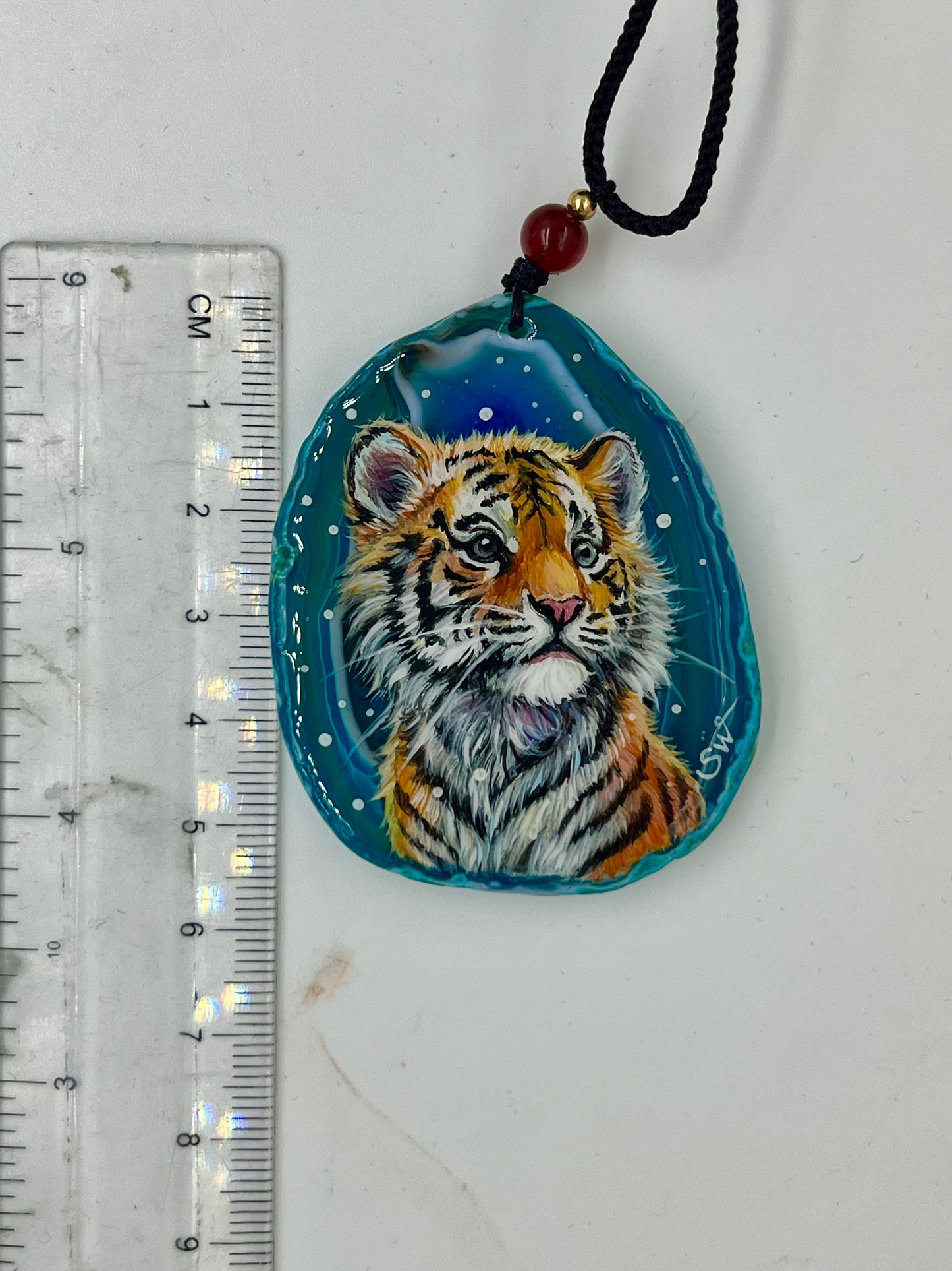 Einzigartige Anhänger /der kleine Tiger/Achat/Hand bemalt