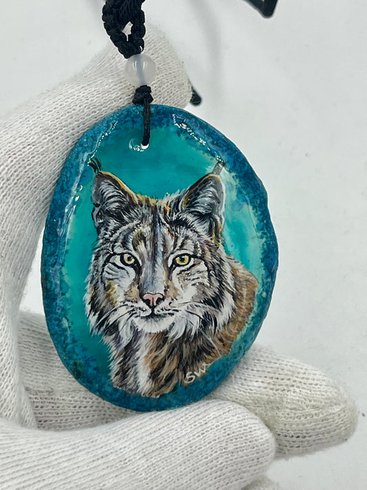 Einzigartige Anhänger /Der Luchs/Achat/Hand bemalt Juwelen und tragbare Kunst /Natur Schmuck