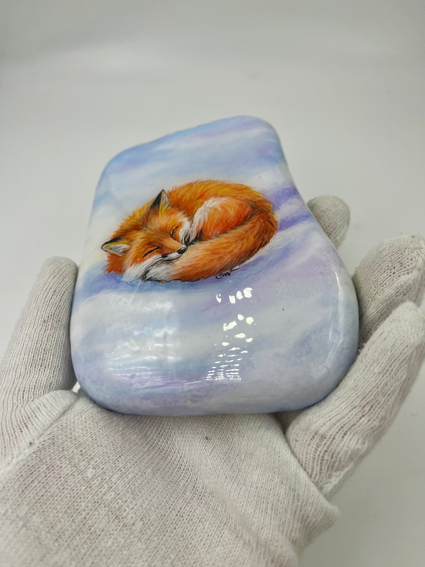 Einzigartig handbemalte Stein/der Fuchs /inklusive Tischstaffelei