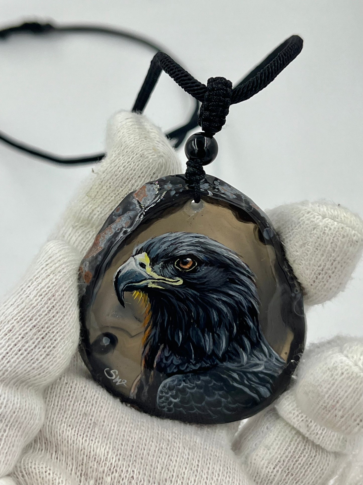 Einzigartige Anhänger /Der Adler/Achat/Hand bemalt Juwelen und tragbare Kunst /Natur Schmuck