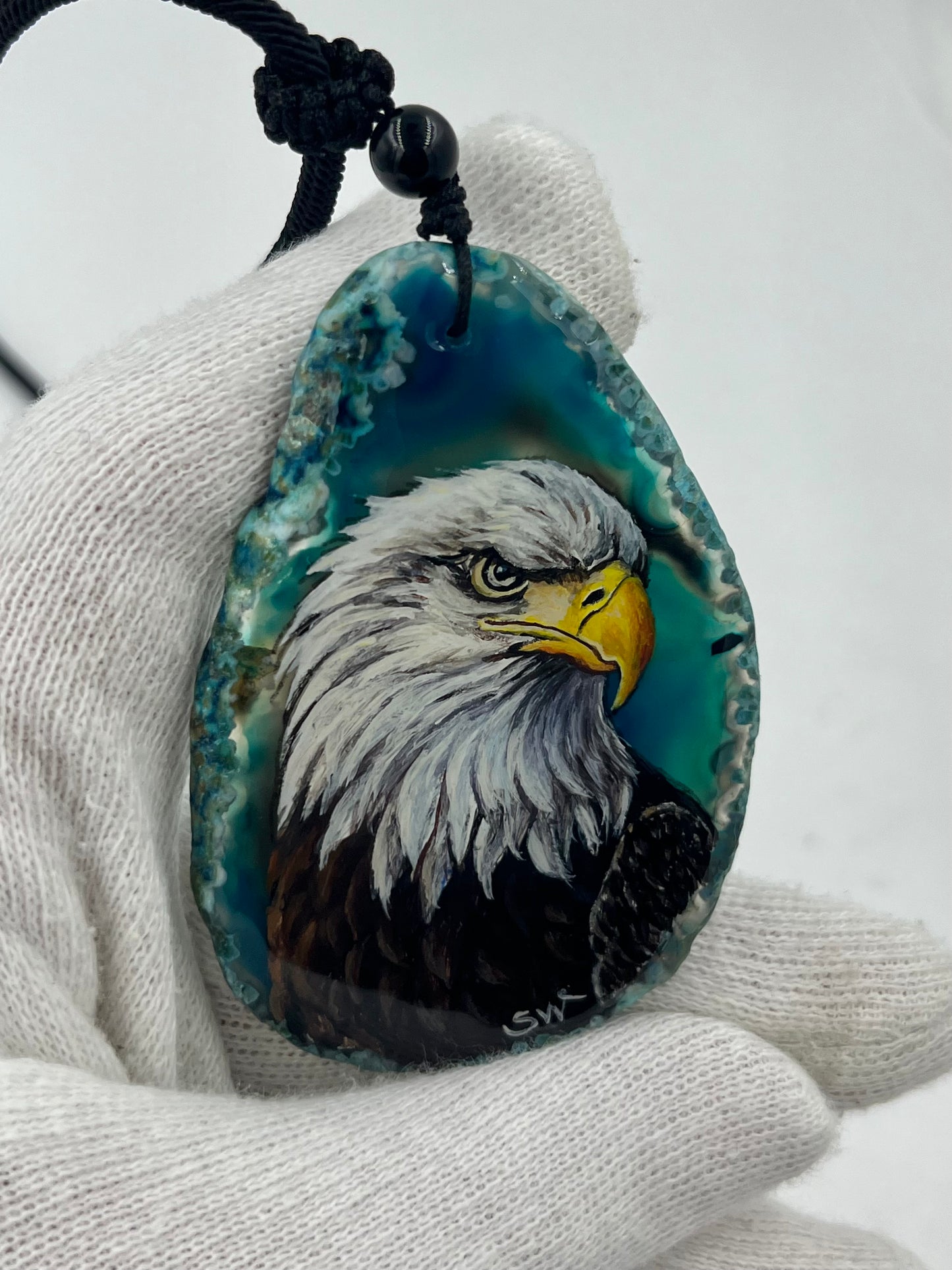 Einzigartige Anhänger /der Adler/Achat/Hand bemalt