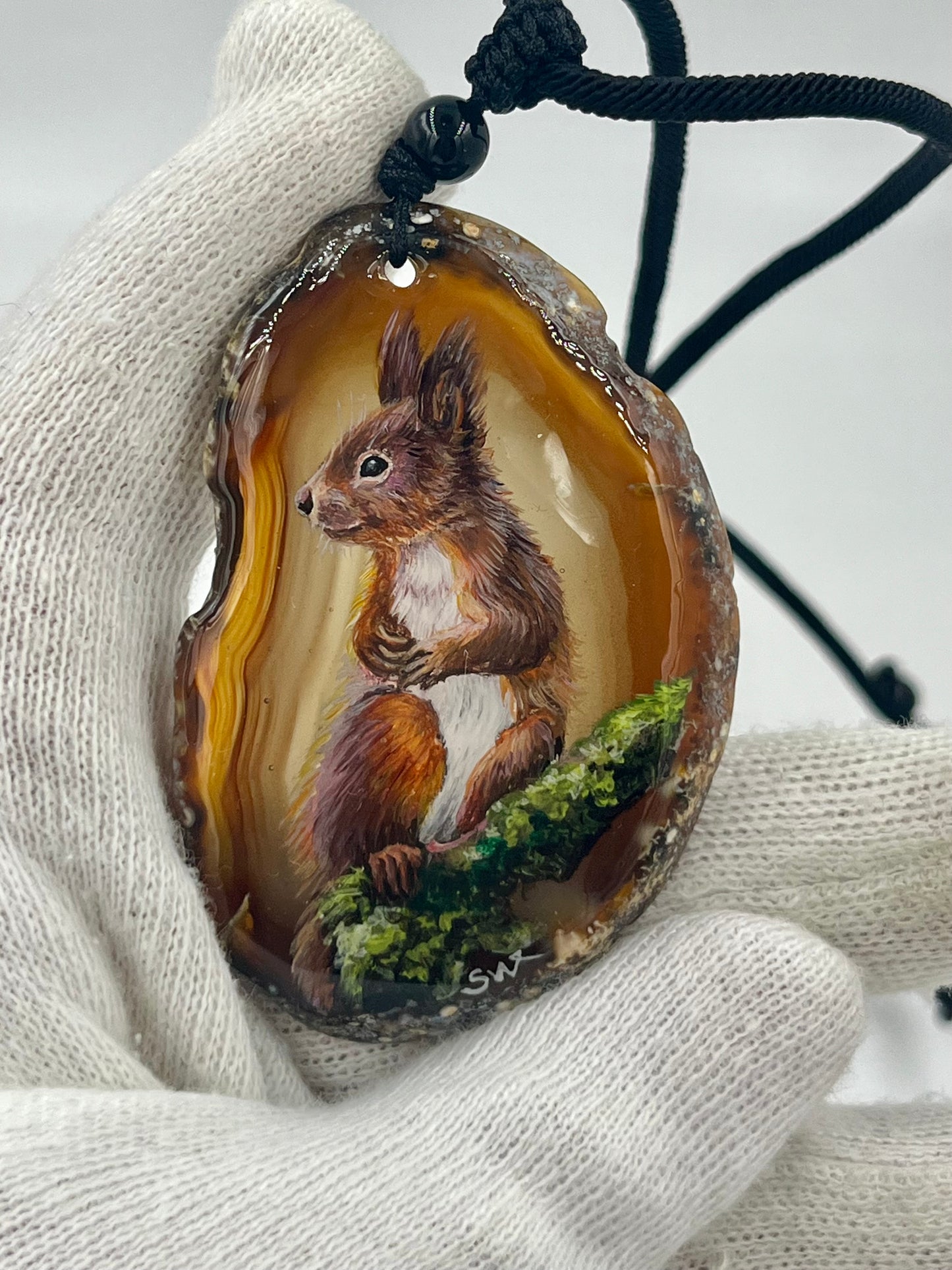 Einzigartige Anhänger /Das Eichhörnchen /Achat/Hand bemalt Juwelen und tragbare Kunst /Natur Schmuck