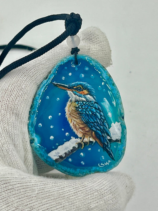 Einzigartige Anhänger /Der Eisvogel/Achat/Hand bemalt Juwelen und tragbare Kunst /Natur Schmuck