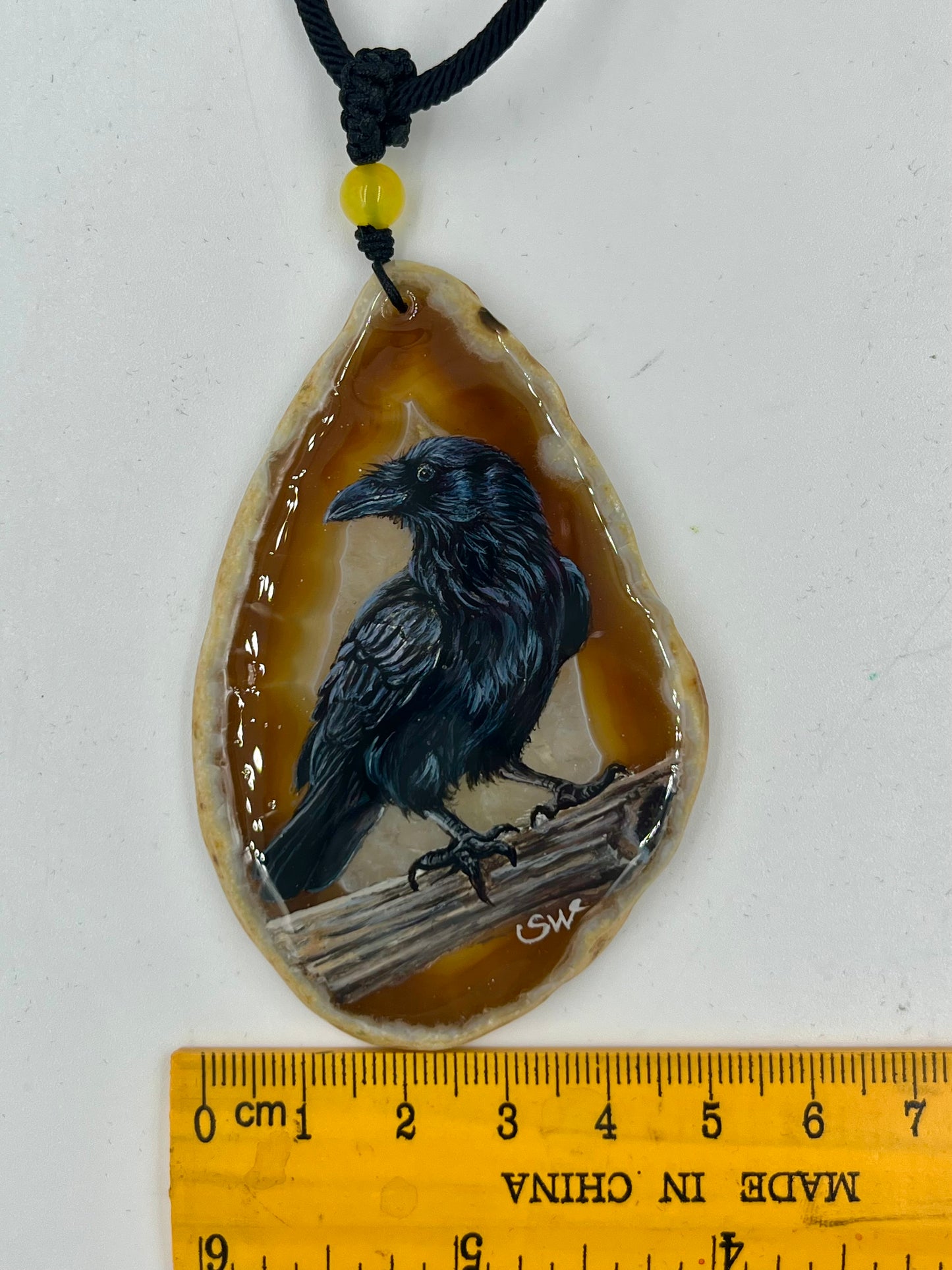 Einzigartige Anhänger /Die Krähe/Achat/Hand bemalt Juwelen und tragbare Kunst /Natur Schmuck