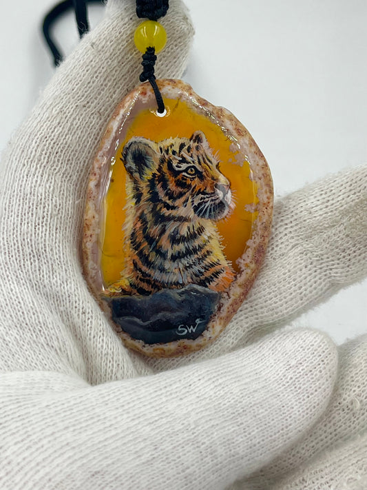 Einzigartige Anhänger /der Tigerbaby/Achat/Hand bemalt Juwelen und tragbare Kunst /Natur Schmuck