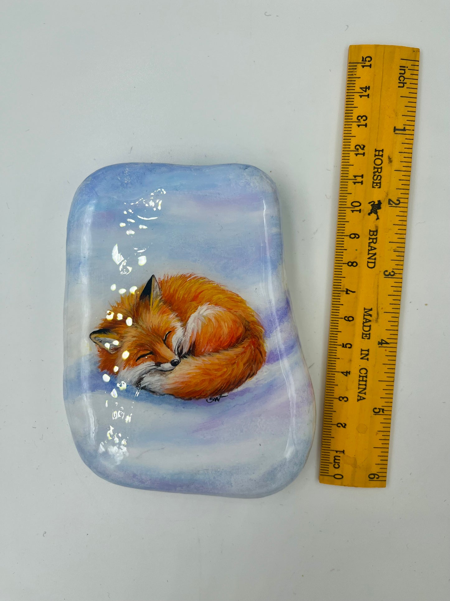 Einzigartig handbemalte Stein/der Fuchs /inklusive Tischstaffelei