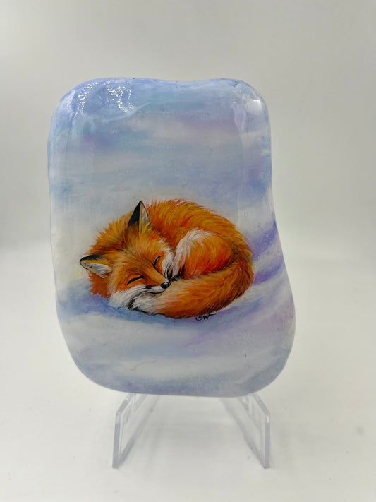 Einzigartig handbemalte Stein/der Fuchs /inklusive Tischstaffelei